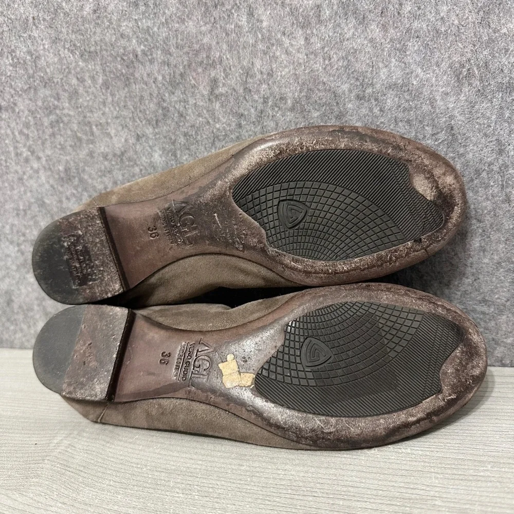 AGL‎ Ballet Flats Women Sz 36 US 6 Brown  Snakeskin Cap Toe Shimmer Loafers